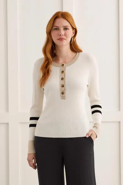 Striped Henley Sweater in Cream – Jacque Michelle