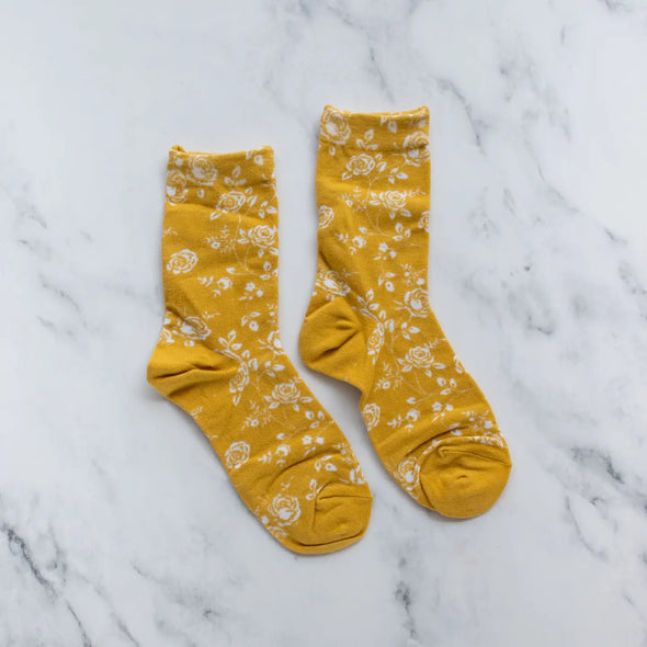 Antique Rose Garden Casual Socks in Mustard