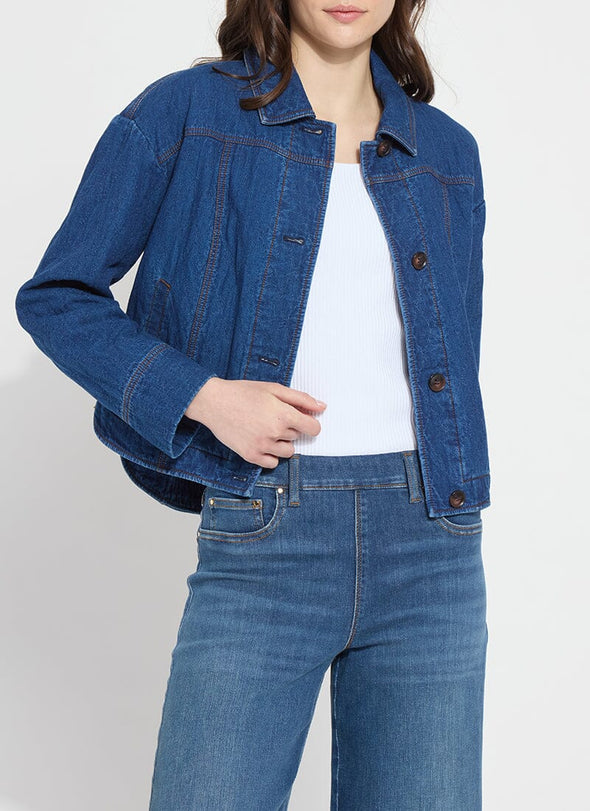 Sloane Quilted Denim Jacket in Dark Midwash