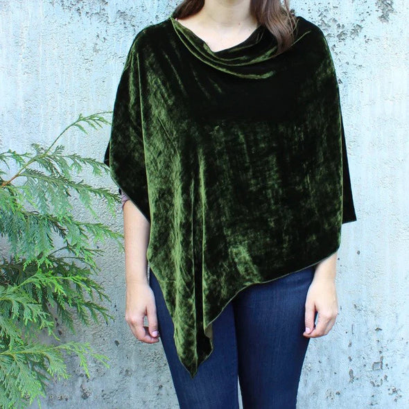 Silk Velvet Poncho in Pine