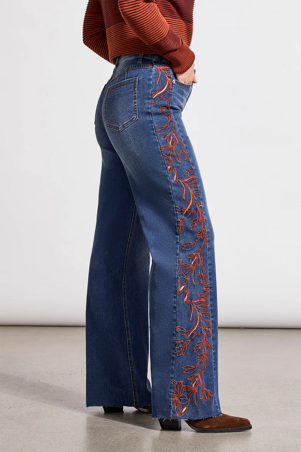 Brooke High Rise Jeans with Embroidery in Bluewash