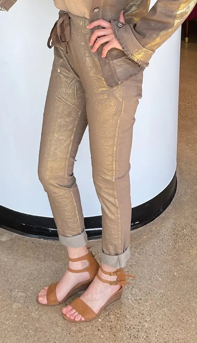 Rose Gold Stretch Pants in Taupe