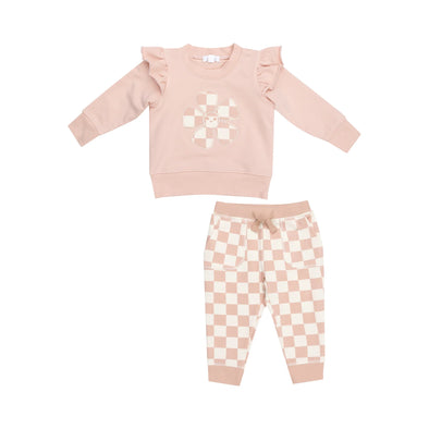 Sweatshirt & Sweatpant Set in Checkerboard Pink