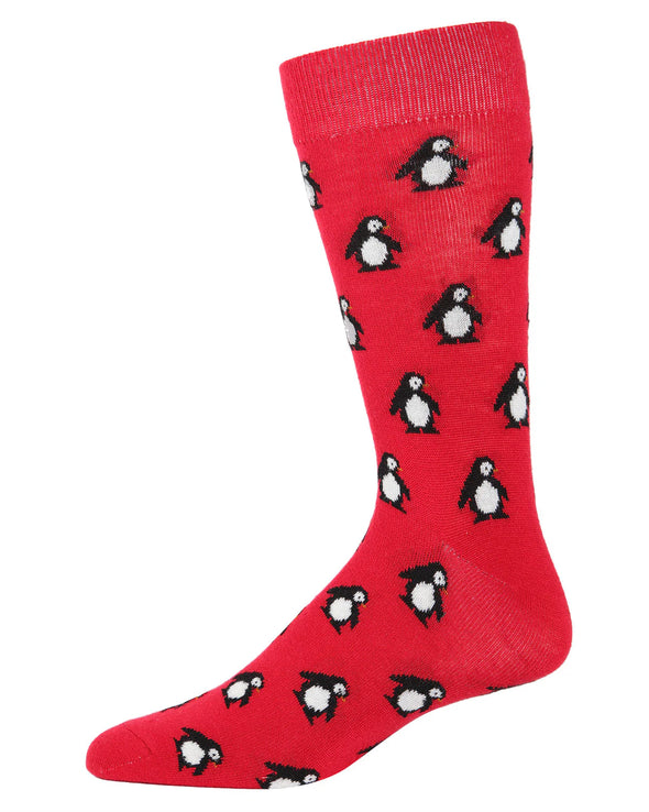 Men's Cashmere Penguin Socks in Red