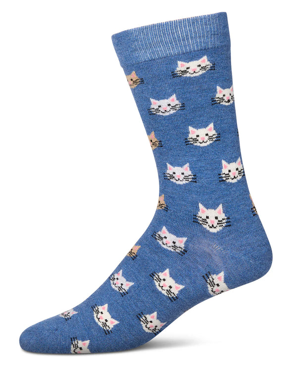 Men's Cat Face Cashmere Socks in Denim