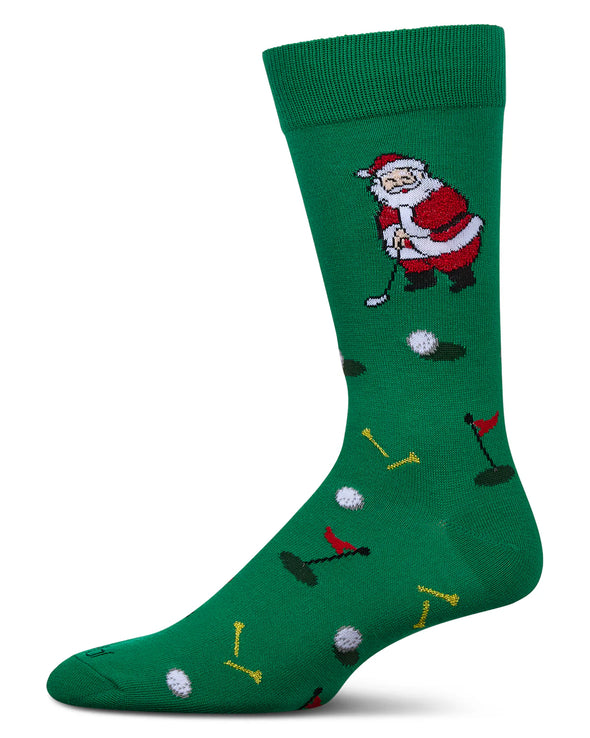 Men's Golfer Santa Socks in Green