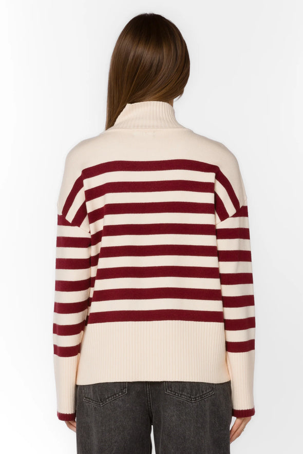 Caden White & Red Stripe Sweater