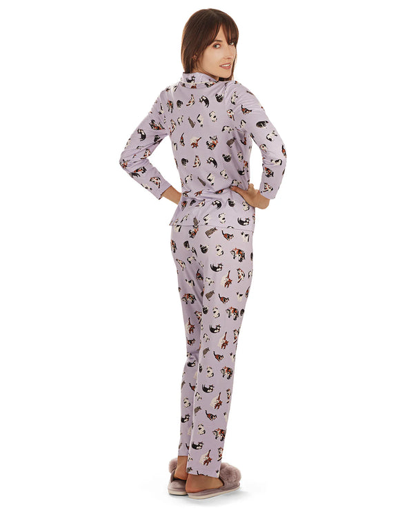 Crazy Cat PJ Set in Purple Heather