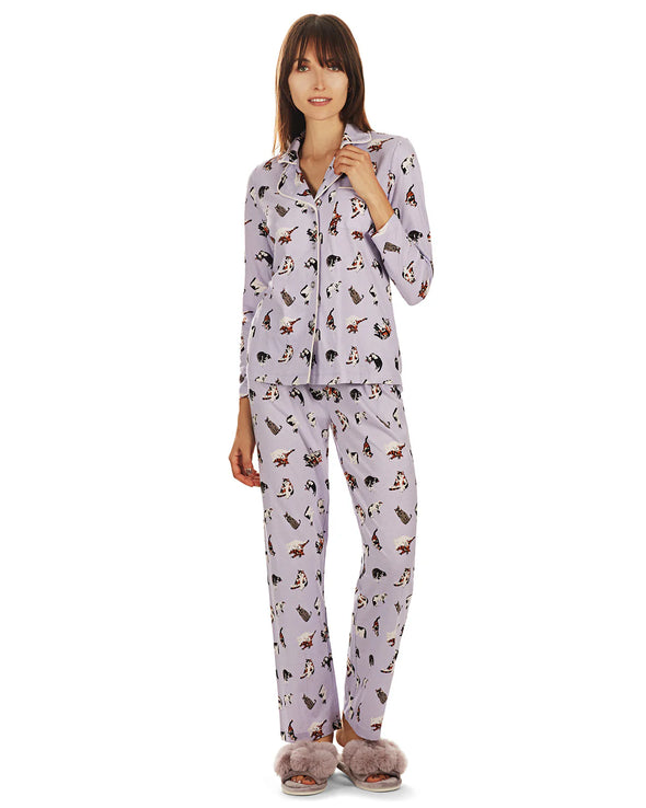 Crazy Cat PJ Set in Purple Heather