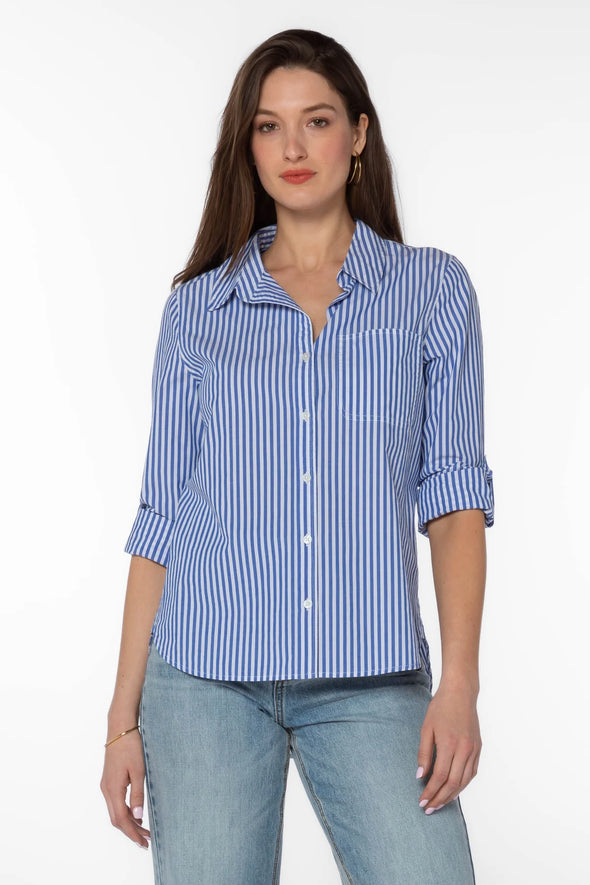 Elisa Shirt in Blue & White Stripe – Jacque Michelle