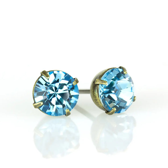 Simple Crystal Stud Earring - Brass - 6mm (AQU)