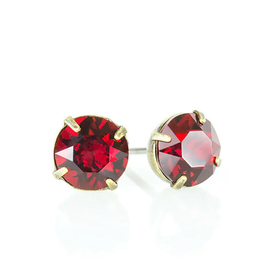 Simple Crystal Stud Earring - Brass - 6mm (RED)