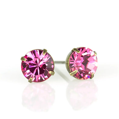 Simple Crystal Stud Earring - Brass - 6mm (ROS)