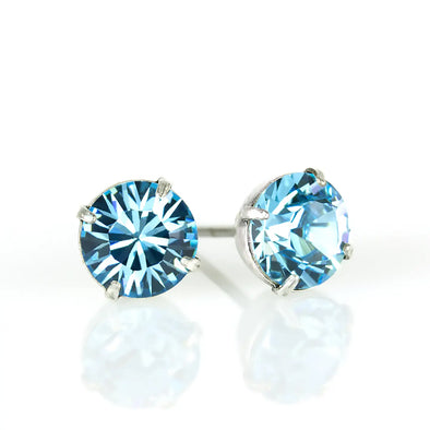 Simple Crystal Stud Earring - Silver - 6mm (AQU)