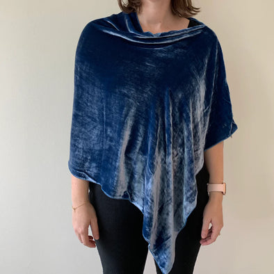 Silk Velvet Poncho in Delft Blue