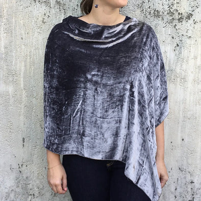 Silk Velvet Poncho in Charcoal