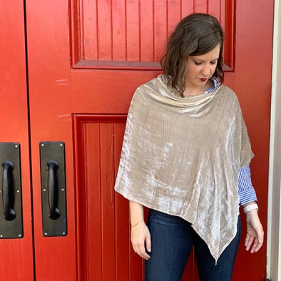 Silk Velvet Poncho in Champagne