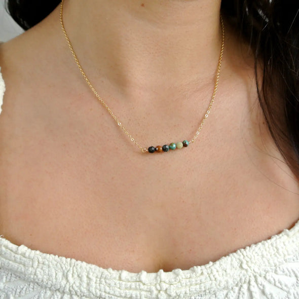 Multicolor Turquoise Dainty Bar Necklace in Gold Plate