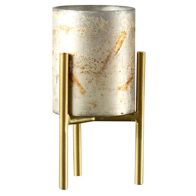 Mercury Glass Candle Holders Short Gold