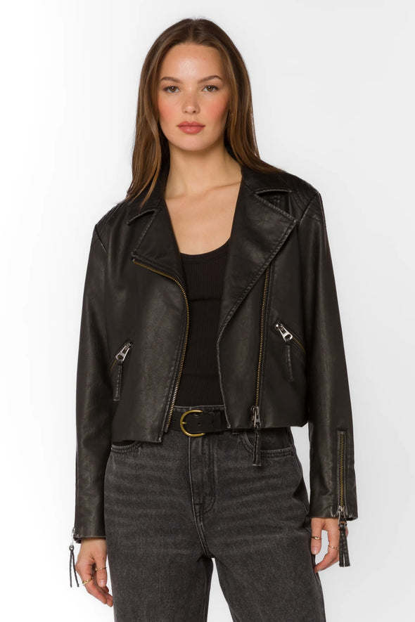 Kenwood Black Faux Leather Jacket in Distressed Black