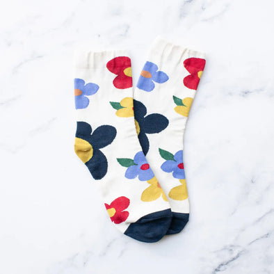 Big Flower Socks in Cream