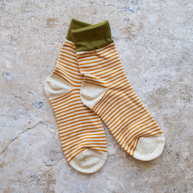 2 Tone Stripe Socks in Olive/Oatmeal