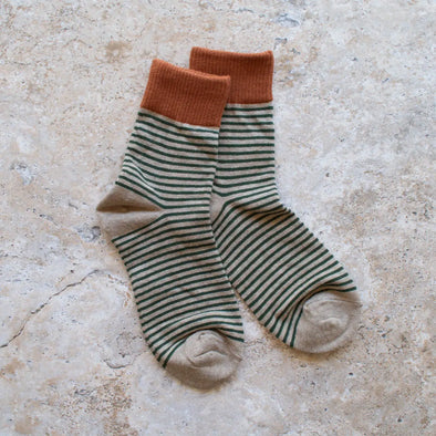 2 Tone Stripe Socks in Rust/Mocha