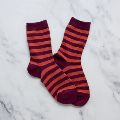 Wine/Coral Wednesday Striped Socks