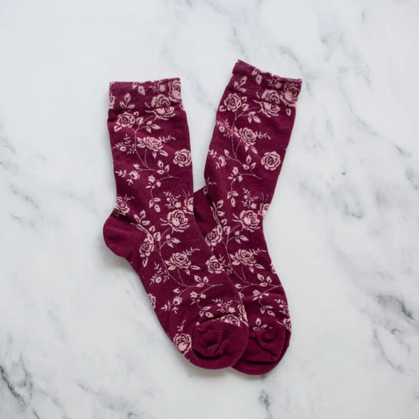 Rose Garden Socks in Burgundy