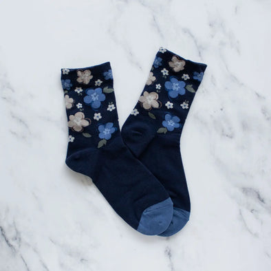 Cartoon Flower Casual Socks in Navy