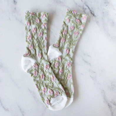 Daisy Flower Casual Socks in Sage