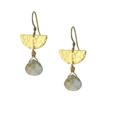 Labradorite Hammered Half Moons Earrings