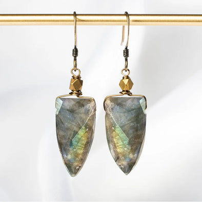 Labradorite Shield Cut Gemstone Earrings