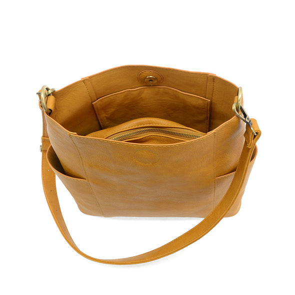 Kayleigh Side Pocket Bucket Bag in Honey