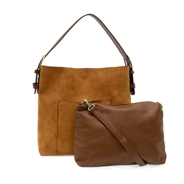 Rich Faux Suede Hobo Handbag in Toffee