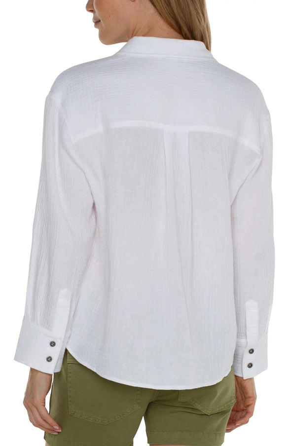 Button Front Top in White