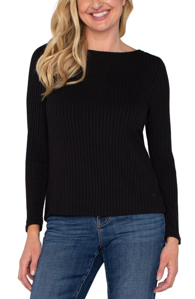 Long Sleeve Rib Knit Top in Black