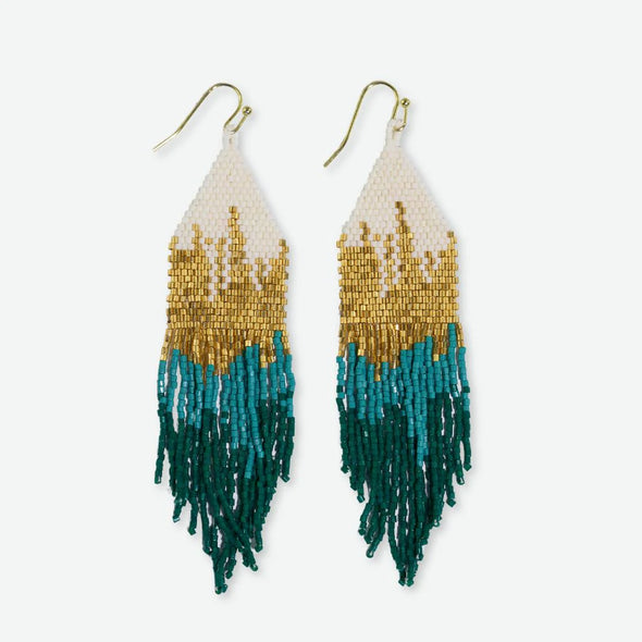 Claire Ombre Beaded Fringe Earrings Emerald
