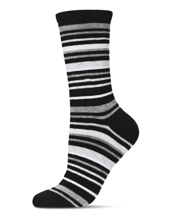 Striped Cashmere Crew Socks in Black