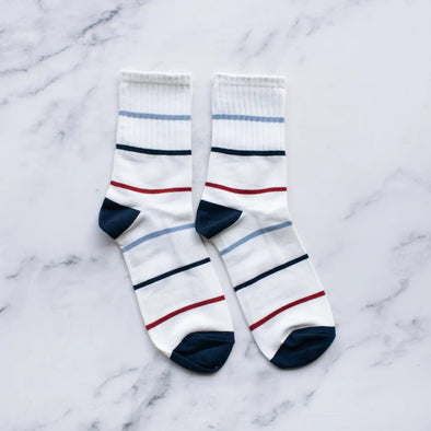 Men's Striped Ivory/Navy Socks