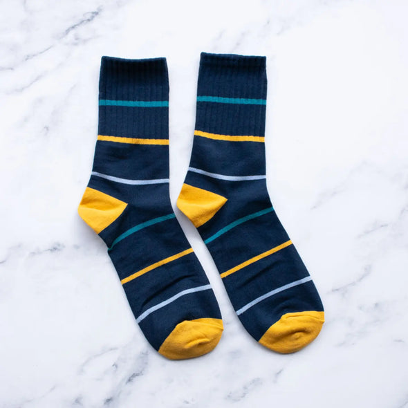 Men's Striped Navy/Mustard Socks