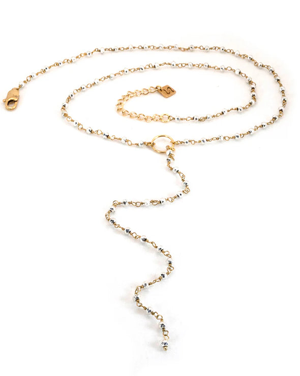 Gwyneth Pyrite Y Rosary Matinee Necklace in Gold