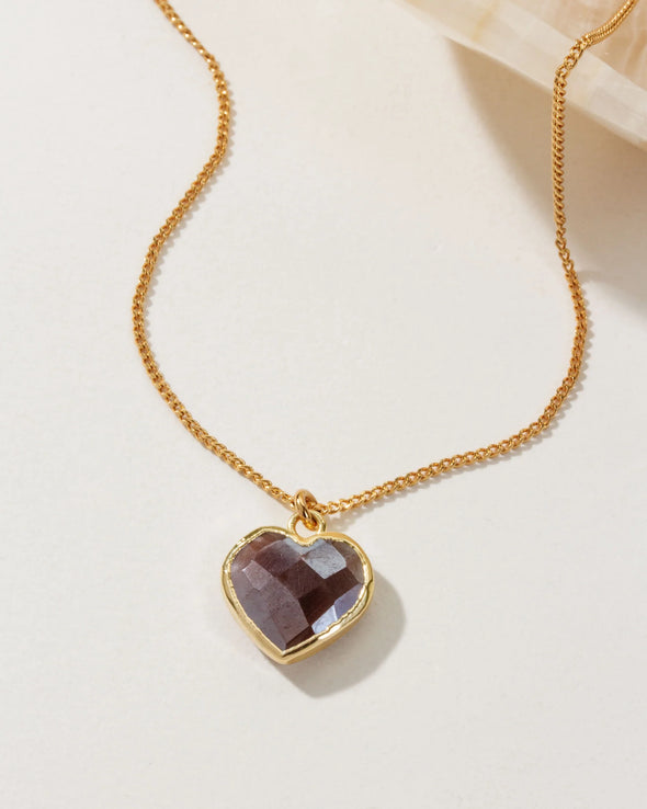 Conversation Heart Necklace in Coffee Moonstone