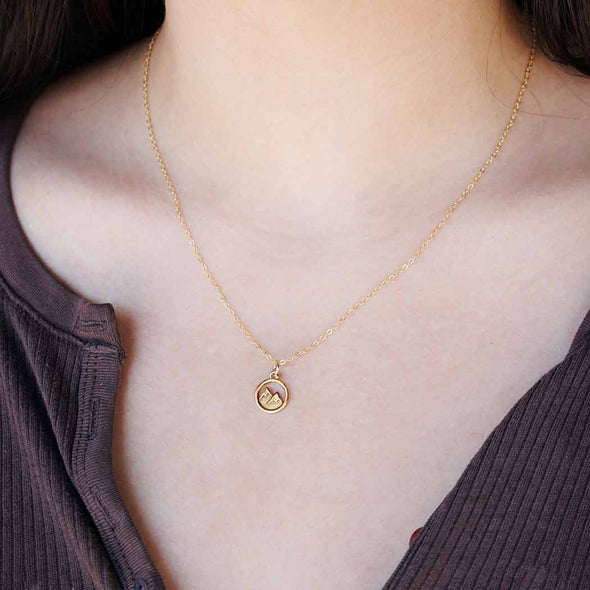 Bronze Snow Capped Mountain Necklace with Gold Fill Chain