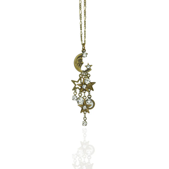 Lyra Crystal Moon and Stars Charm Necklace