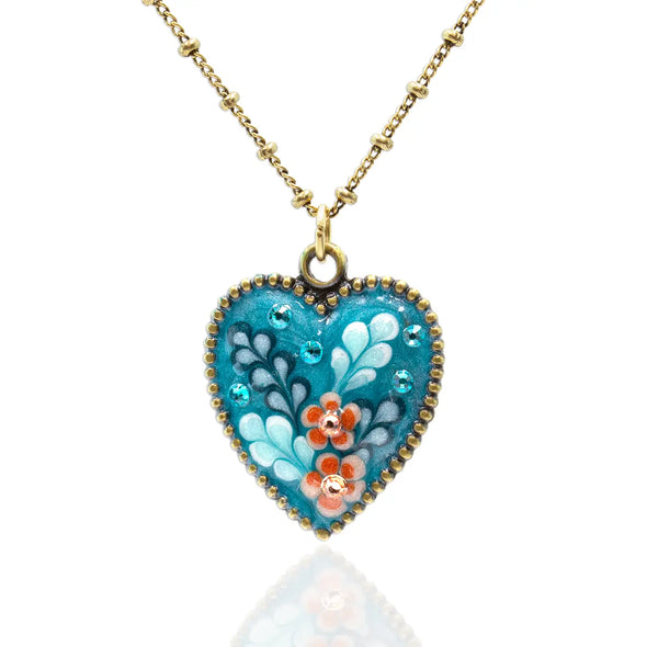 Jill's Garden Heart Bluezircon Crystal Flower Charm Necklace