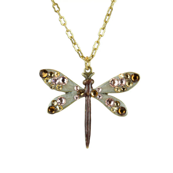 Pink and Beige Champagne Palette Crystal Dragonfly Necklace