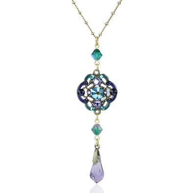 Lustrous Filigree Purple Blue & Green Crystal Drop Necklace