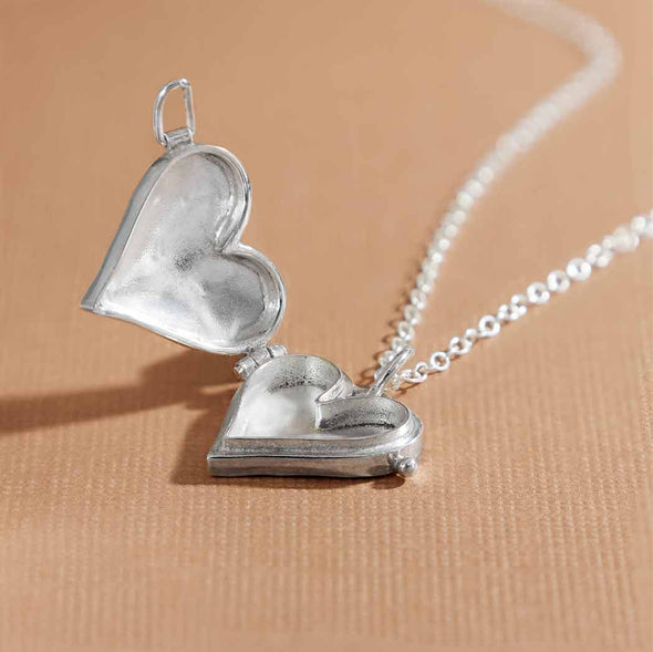 Heart Locket Necklace with Hammer Finish