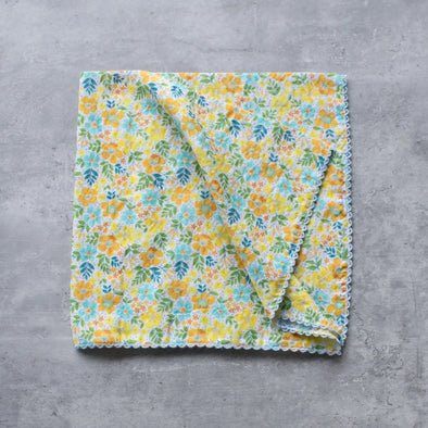 Tropical Floral Cotton Scarf in Mint/Yellow